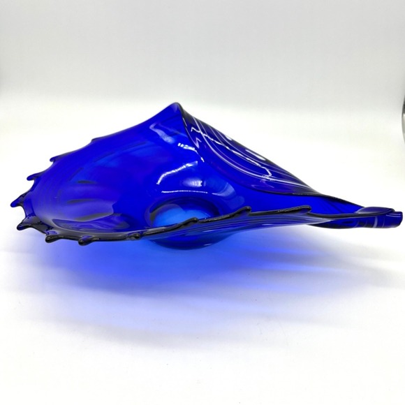 Makora Krosno Cobalt Blue Art Glass Bowl Centerpiece Modern Decor‎ Conch Shell